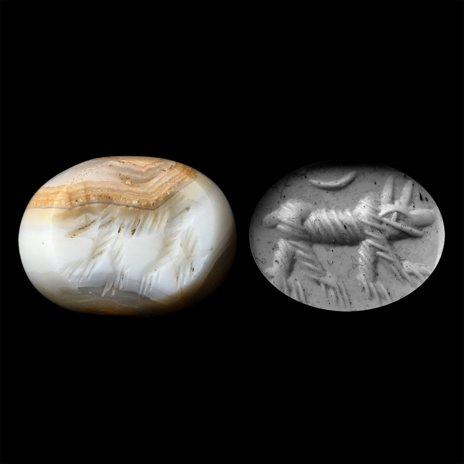 Sasanian Banded Agate Stamp Seal with Wolf (1 of 2)