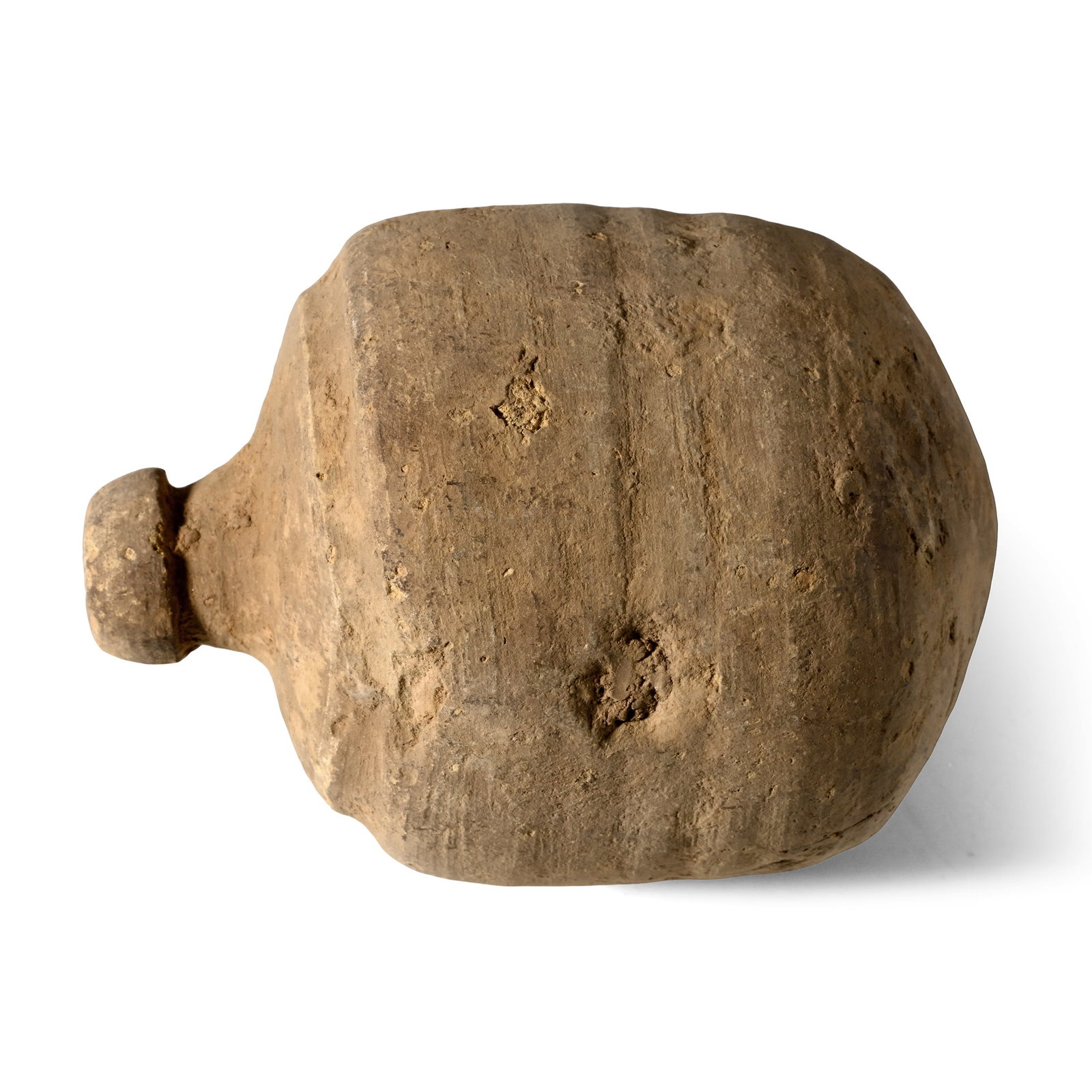 Byzantine 'Greek Fire' Ceramic Fire Bomb or Hand Grenade: 9th-11th century A.D. Large, cylindrical body with a domed filler hole; intended to be filled with explosive liquid and a wick, and used as a hand grenade. Cf. Arendt, W. I., Granaten des 13-14. Jahrh