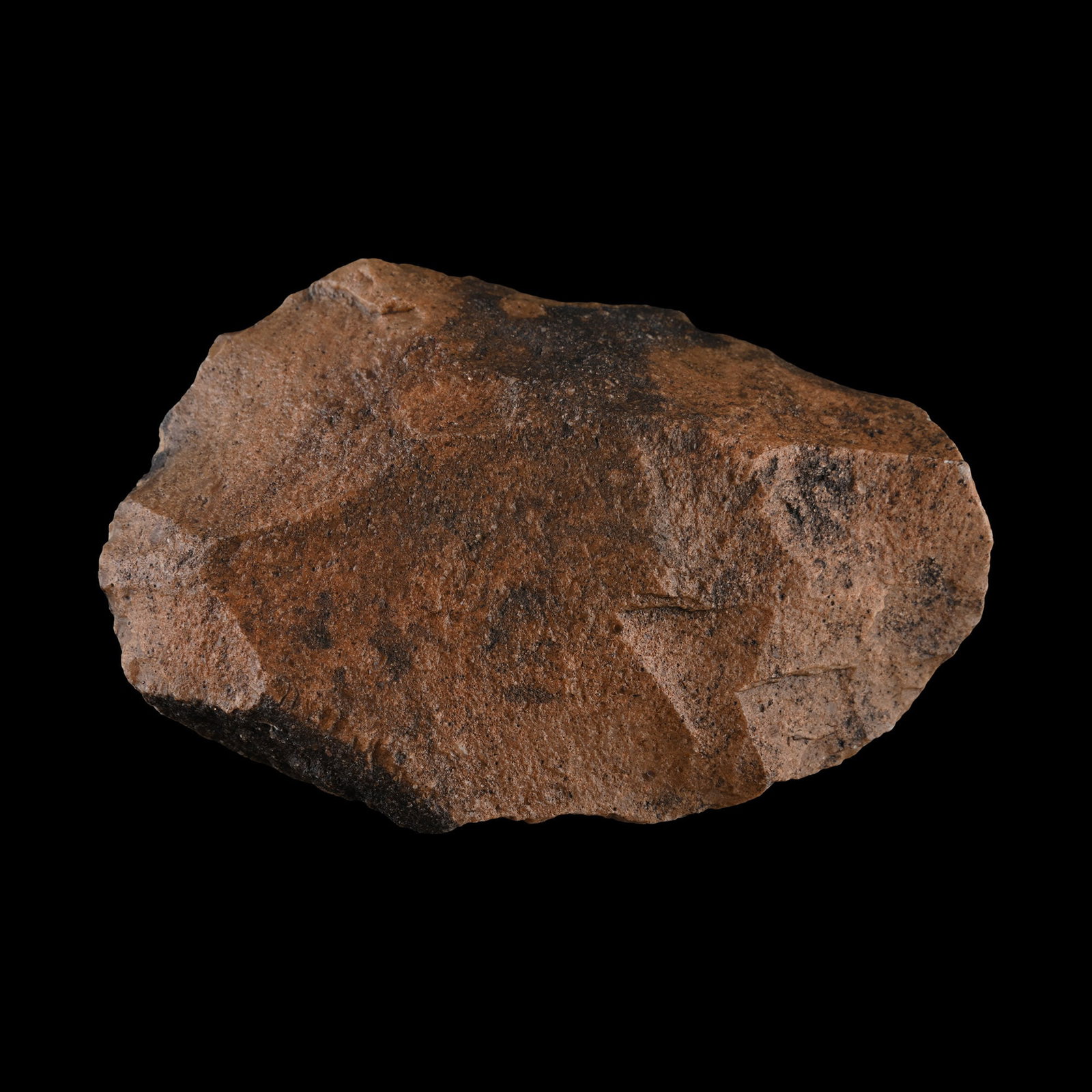 Acheulean Stone Age Dark Red Quartzite Handaxe Made by Homo Erectus: Lower Palaeolithic Period, circa 1,000,000-500,000 B.P. Lentoid in section with facetted base. 388 grams, 11 cm (4 3/8 in.). [No Reserve] From Northern Sahara, North Africa. From a collection formed d