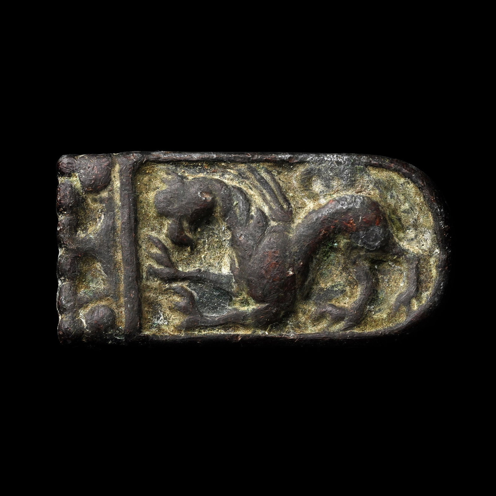 Norman Bronze Tongue-Shaped Strap End with Griffin (1 of 1)