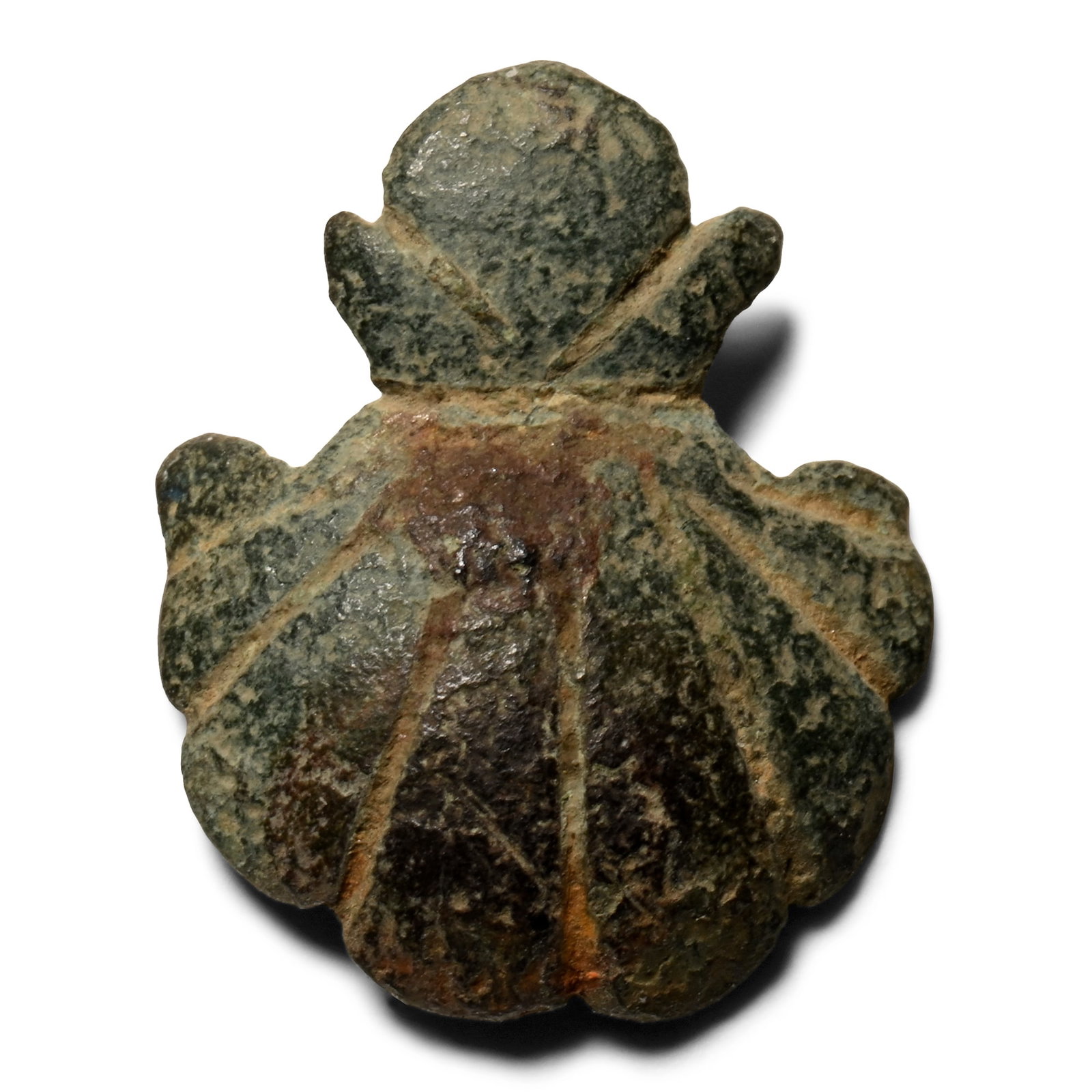 Medieval Bronze Scallop Shell Belt Mount: Circa 14th-15th century A.D. Convex mount with segmented upper face. 1.15 grams, 18 mm (3/4 in.). [No Reserve] From a retired Lincolnshire, UK, gentleman's collection, a long-time member of the Pewter
