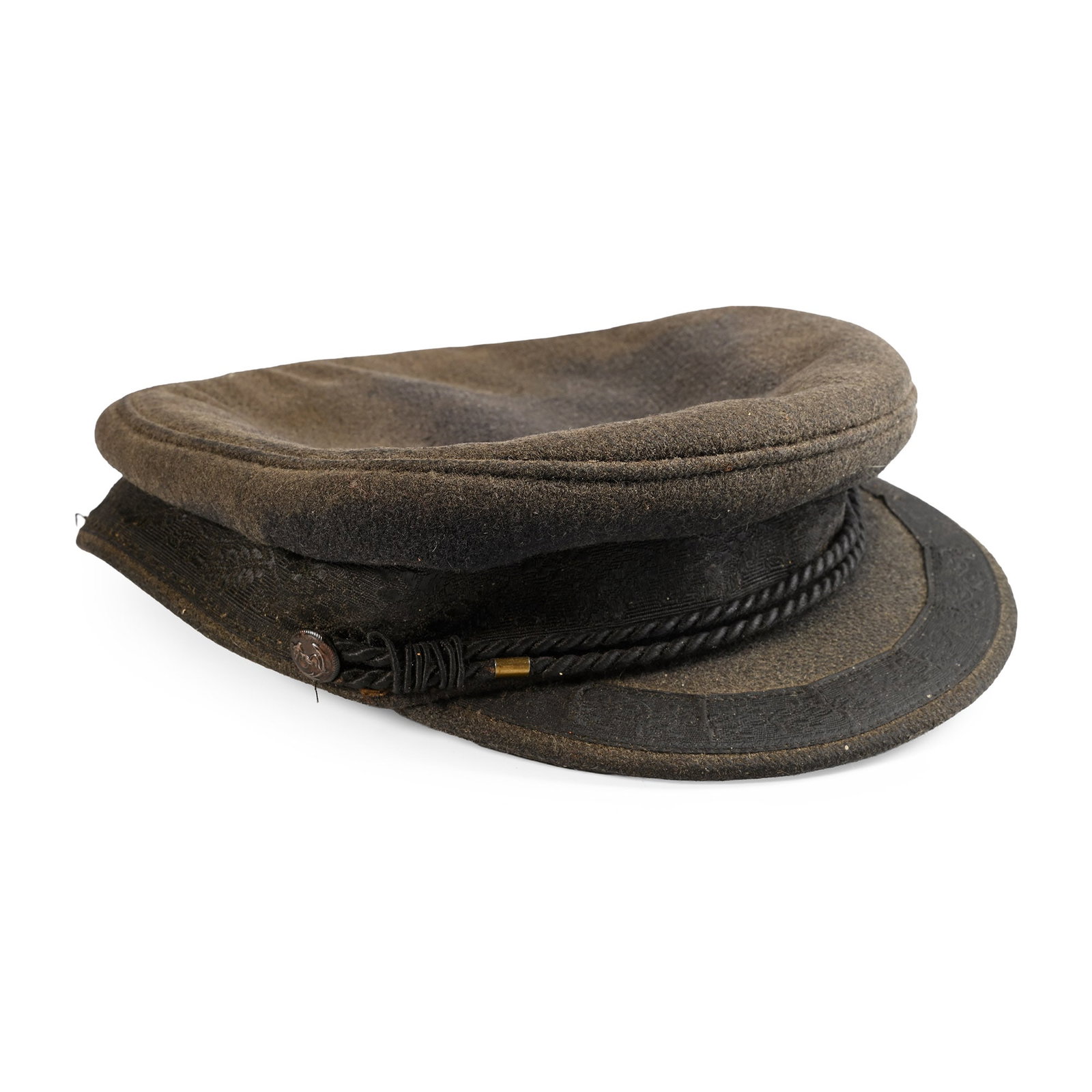 German Prinz Heinrich Cap: Early 20th century A.D. Wool cap with braided chin strap with anchor buttons, maker's badge inside. 187 grams, 25.5 cm (10 in.). [No Reserve] From the private collection of author and historian Dr DeW