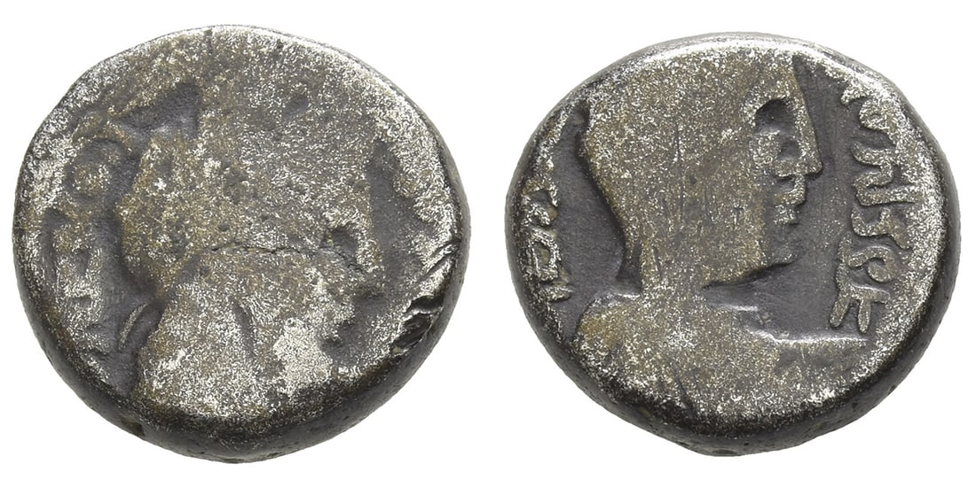 Nabataea, Rabbel II, with Shaqilat II AR Sela'-Drachm.: Dated RY 2(?) (AD 71/2). Petra mint. Laureate and draped bust of Rabbel to right; date in legend to left / Veiled, laureate, and draped bust of Shaqilat to right. Cf. Barkay 216; cf. DCA 984. 3.83gr, 