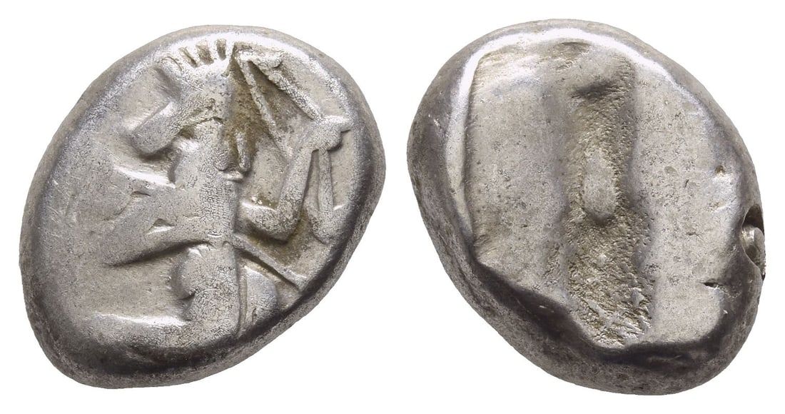 Persia. Achaemenid Empire, Time of Xerxes I to Darius II AR Siglos.: Circa 485-420 BC. Sardes or subsidiary mint. Possibly type IIIb (early), style B. Lydo-Milesian standard. Persian king or hero, wearing kidaris and kandys, quiver over shoulder, in kneeling-running st