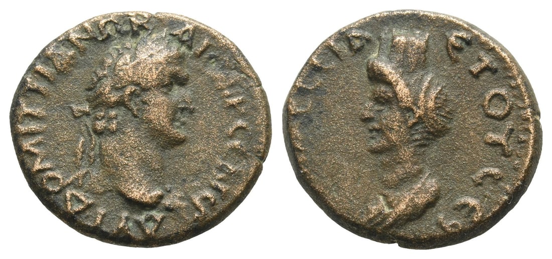 Domitian AE 20mm of Amasia, Pontus.: Dated CY 95 (AD 92/3). laureate head to right / (date), turreted and draped bust of Tyche to left. RPC II 1632A; Dalaison 12. 5.92gr, 20mm, 6h. Acquired on the UK art market before 2000. Property of a