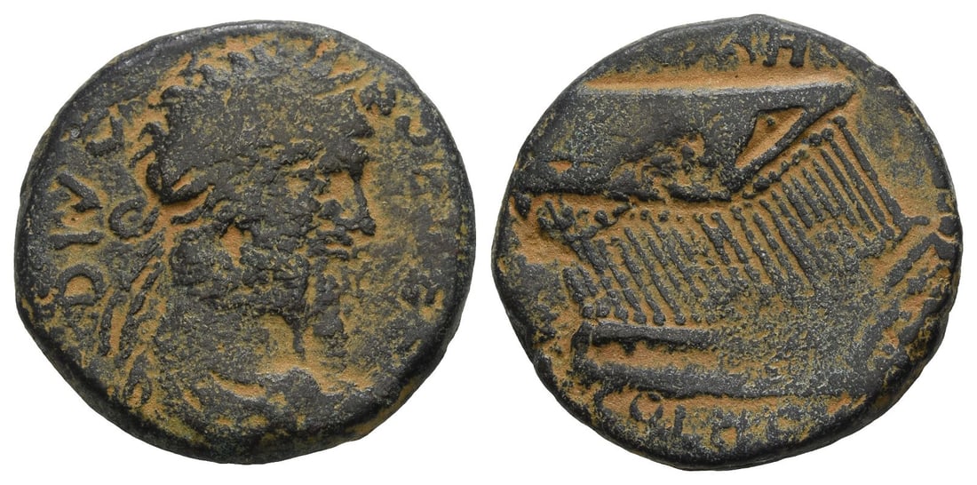 Divus Septimius Severus AE 25mm of Heliopolis, Coele.: AD 211-212. DIVO SEVERO, laureate, draped and cuirassed bust of Septimius Severus to right, seen from front / I O M H COL HE[L?] (Iupiter Optimus Maximus Heliopolitanus colonia Heliopolitana), aerial 