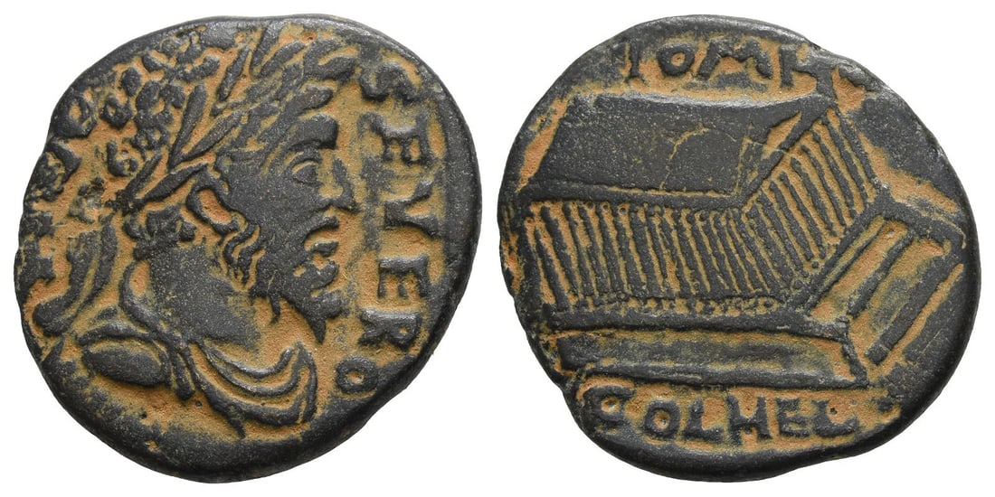 Divus Septimius Severus AE 27mm of Heliopolis, Coele.: AD 211-212. DIVO SEVERO, laureate, draped and cuirassed bust of Septimius Severus to right, seen from front / I O M H COL HEL (Iupiter Optimus Maximus Heliopolitanus colonia Heliopolitana), aerial per