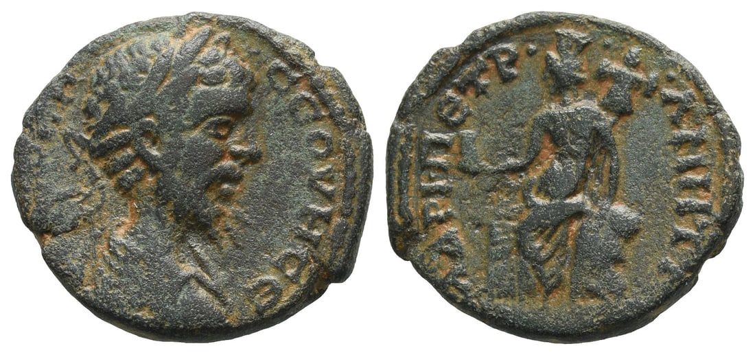 Septimius Severus AE 24mm of Petra, Decapolis.: AD 193-211. [A K ?] ??? ??OYH C?, laureate, draped and cuirassed bust to right, seen from rear / ???? • ???? • • • A • ????, Tyche seated to left on rocks, holding small stele