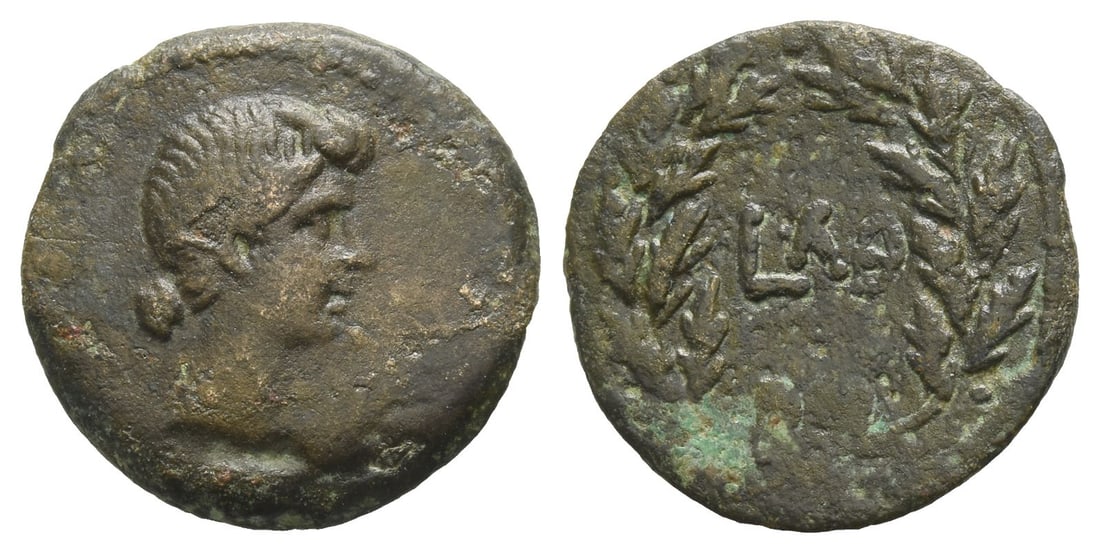 Julia Augusta (Livia) AE Diobol of Alexandria, Egypt.: Dated RY 39 of Augustus (AD 9/10). Draped bust right / L ?? (date) within oak wreath. Köln 37; Dattari (Savio) 66; K&G 3.7; RPC I 5042; Emmett 57.39. 3.41gr, 19mm, 12h. From the collection of a gentl