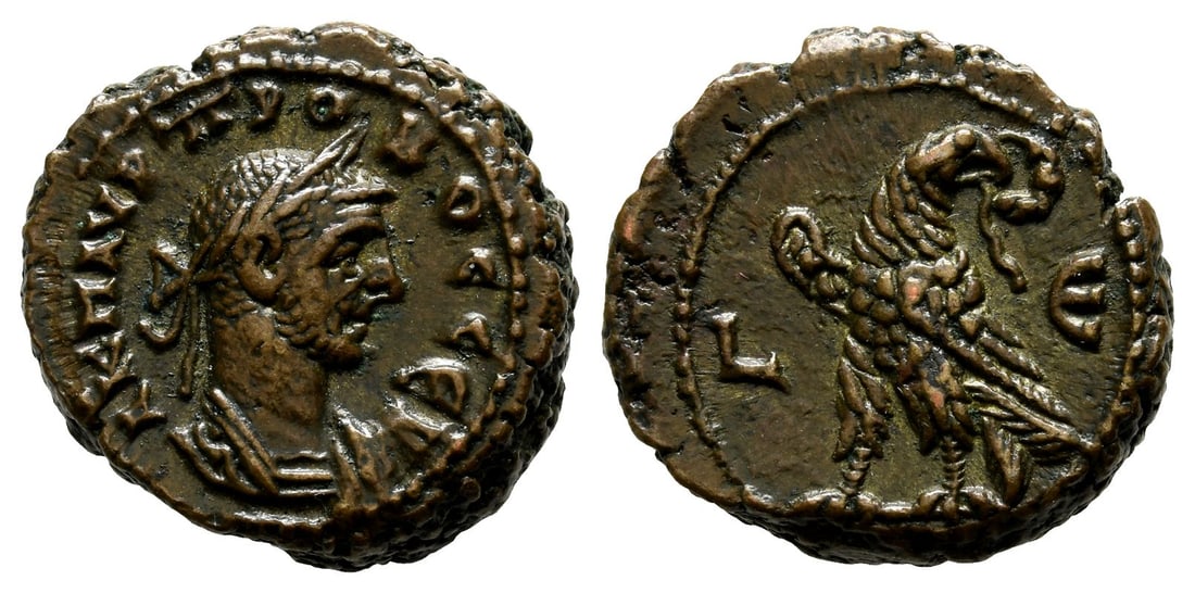 Probus BI Tetradrachm of Alexandria, Egypt.: Dated RY 5 (AD 279/80). A K M Alaureate and cuirassed bust to right / Eagle standing to left, head to right, wings gathered, holding wreath in beak; L ? (date) across field. RPC X Unassigned ID 75796;