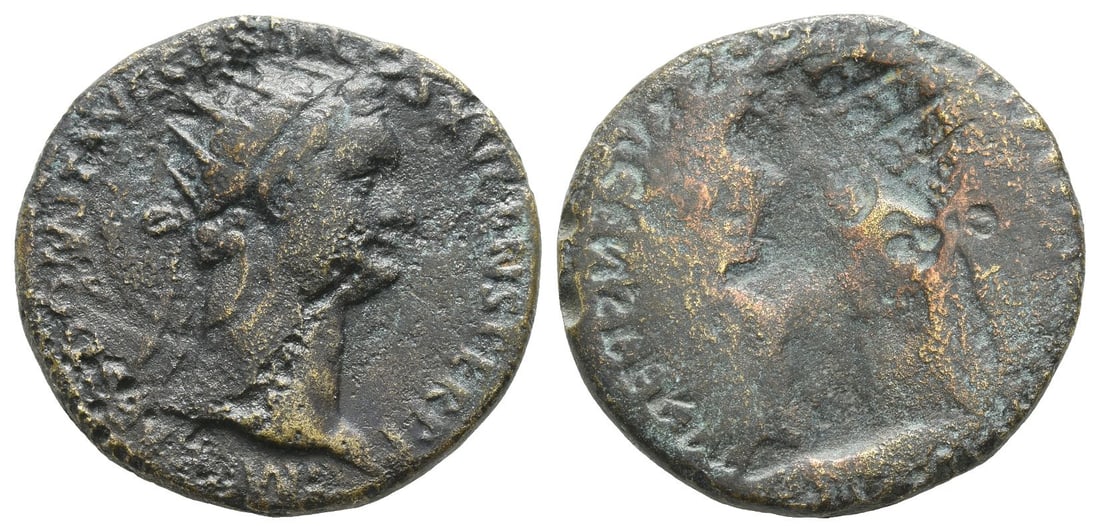 Domitian AE Brockage Dupondius.: Circa AD 90/1. Rome mint. IMP CAES DOMIT AVG GERM COS XV CENS PER P P, radiate head to right / Incuse of obverse. For obverse cf. RIC 705. 13.26gr, 28mm, 12h. From the collection of a gentleman, acqui