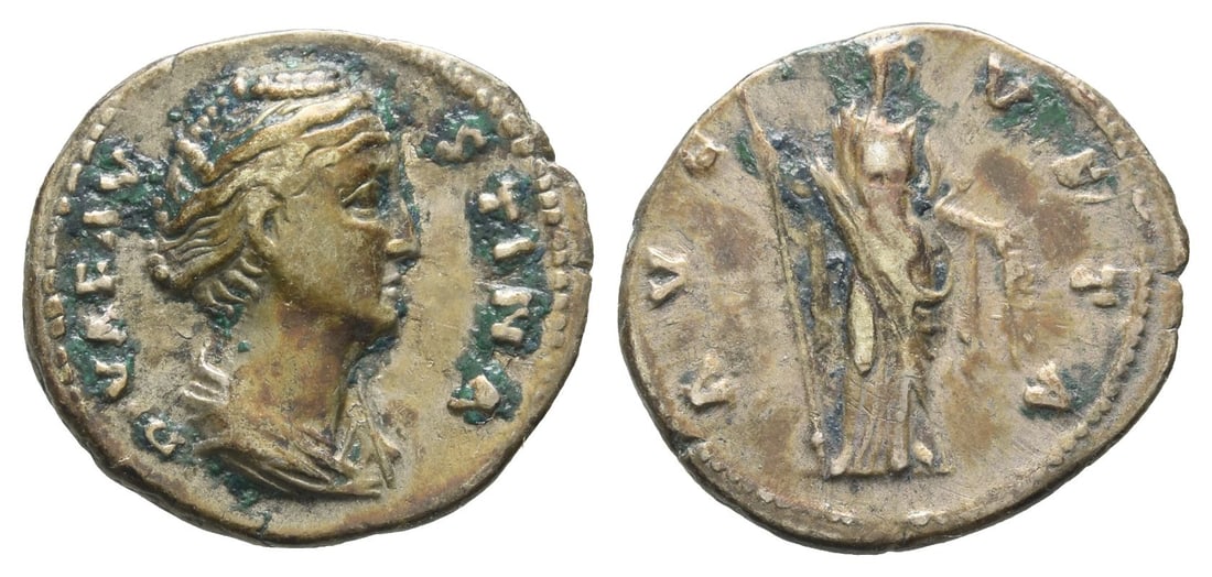 Diva Faustina I AR Denarius.: After AD 141. Rome mint. DIVA FAVSTINA, draped bust to right / AVGVSTA, Ceres standing facing, head to right, holding sceptre and corn-ears. RIC III 358 (Pius); BMCRE 389-394 (Pius); RSC 93. 3.20gr, 1