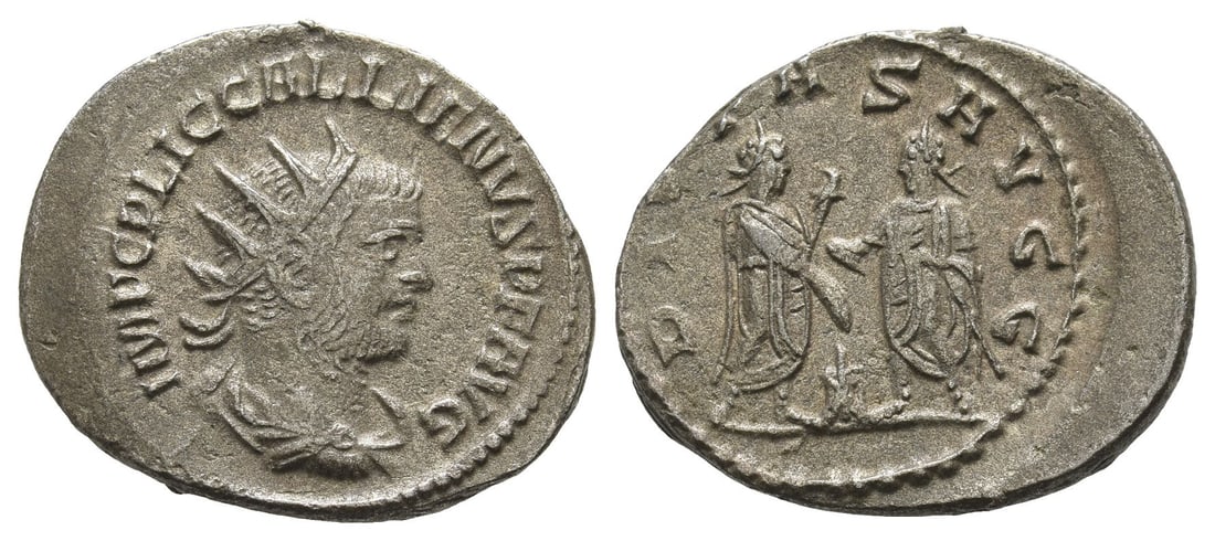 Gallienus BI Antoninianus.: AD 256-260. Samosata mint. IMP C P LIC GALLIENVS P F AVG, radiate, draped and cuirassed bust to right / PIETAS AVGG, emperors, both holding sceptre and patera, facing each other, sacrificing at altar.