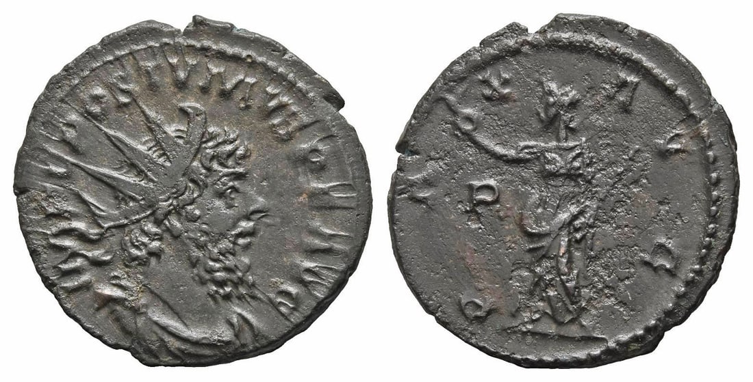 Postumus, Romano-Gallic Emperor AR Antoninianus.: Struck AD 268. Treveri mint. 1st officina. IMP C POSTVMVS P F AVG, radiate, draped and cuirassed bust to right / PAX AVG, Pax standing to left, holding olive branch with right and transverse sceptre w