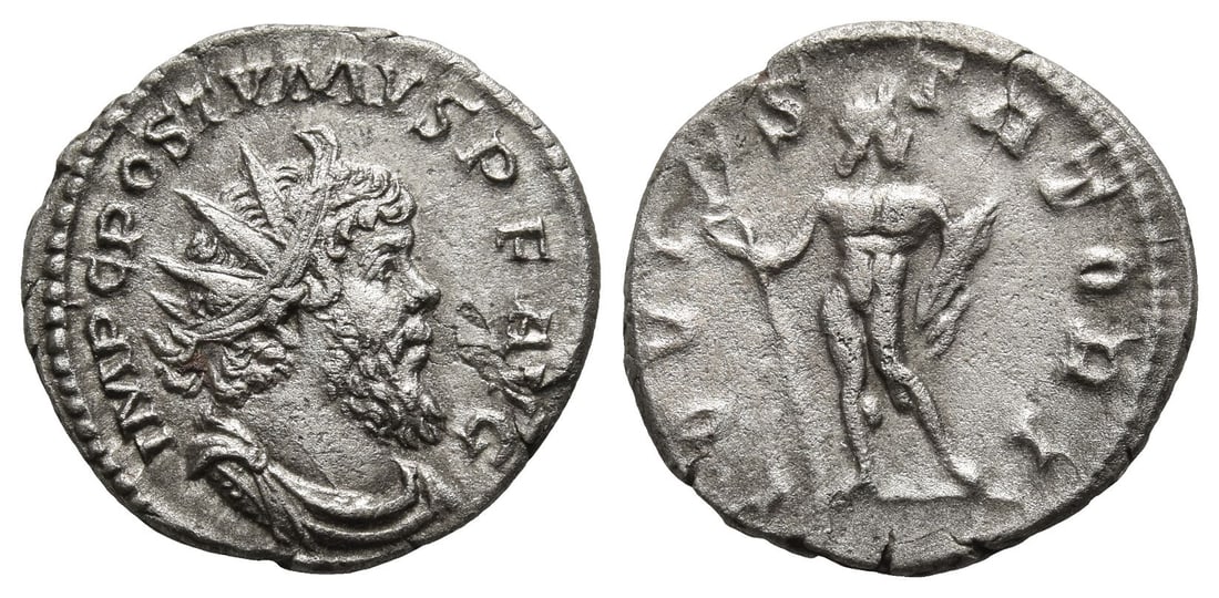 Postumus, Romano-Gallic Emperor AR Antoninianus.: Struck AD 268. Treveri mint. IMP C POSTVMVS P F AVG, radiate, draped and cuirassed bust to right / IOVI STATORI, Jupiter standing facing, head to right, holding sceptre and thunderbolt. RIC V.2 309 (C