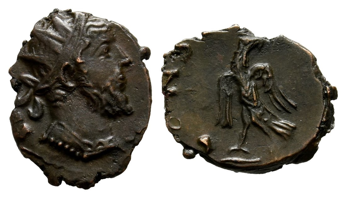 Divus Victorinus BI Antoninianus.: Died AD 271. Colonia Agrippinensis mint. [DIVO VICTORINO PIO], radiate head to right / CONS[ECRATIO], eagle standing to left, head to right, with wreath in beak. Cf. RIC V.2 83. 1.58gr, 15mm, 3h. Prop