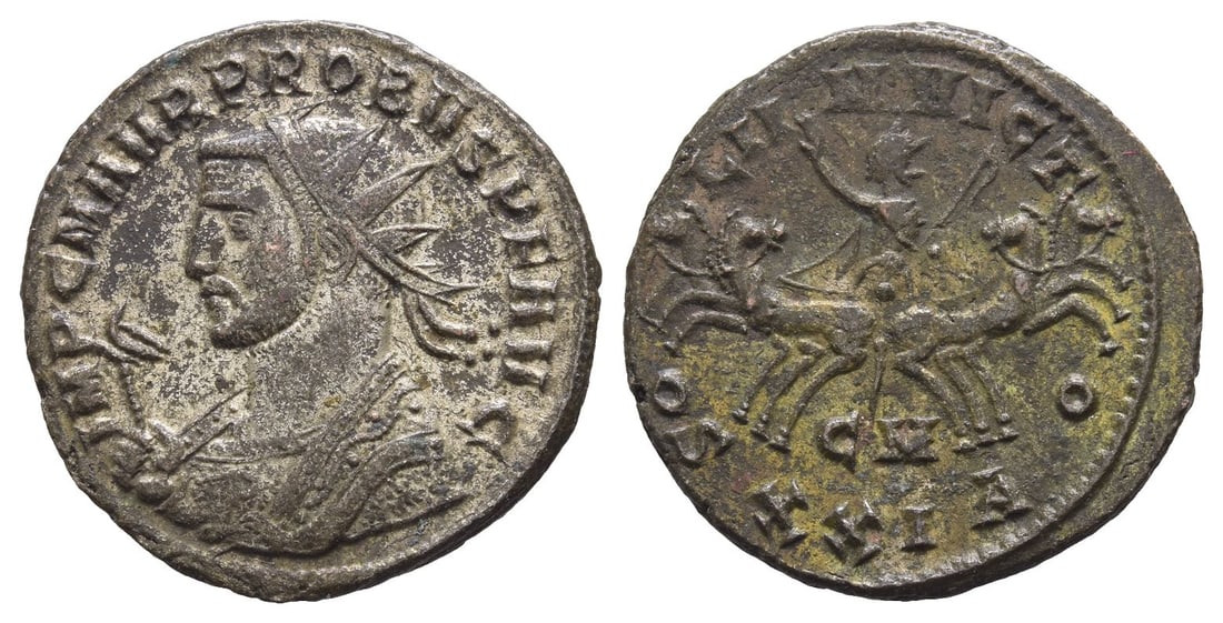 Probus BI Antoninianus.: AD 281. Cyzicus mint. 1st officina. IMP C M AVR PROBVS P F AVG, radiate bust in imperial mantle to left, holding sceptre surmounted by eagle / SOLI INVICTO, Sol in spread quadriga facing, head to left
