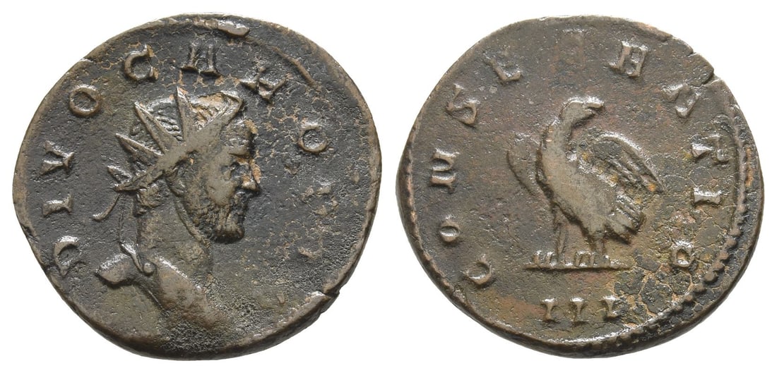 Divus Carus BI Antoninianus.: Circa AD 283-285. Lugdunum mint. 3rd officina. DIVO CARO PIO, radiate head to right / CONSECRATIO, eagle standing to left, head to right; III in exergue. RIC V.2 29. 4.03gr, 22mm, 7h. Property of a Lo