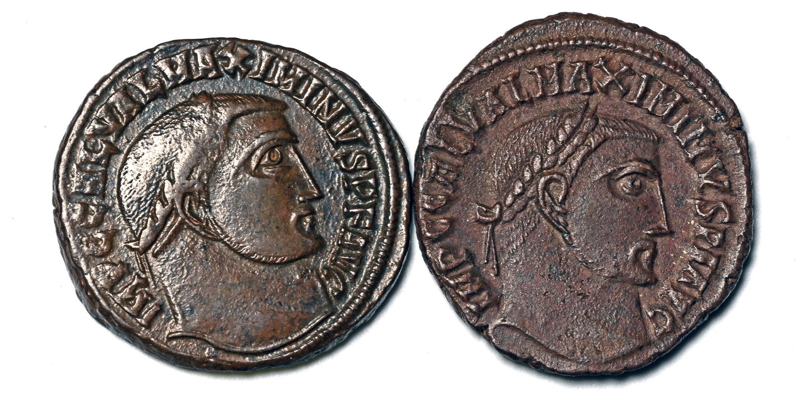 Group of Two [2] AE Follis of Galerius.: 4th century AD. Comprising: mixed issues and reverse types. 9.69gr total, 21-22mm. Acquired on the UK art market, early 2000s. Property of a London, UK, antiquarian. TimeLine Auctions follows a rigoro