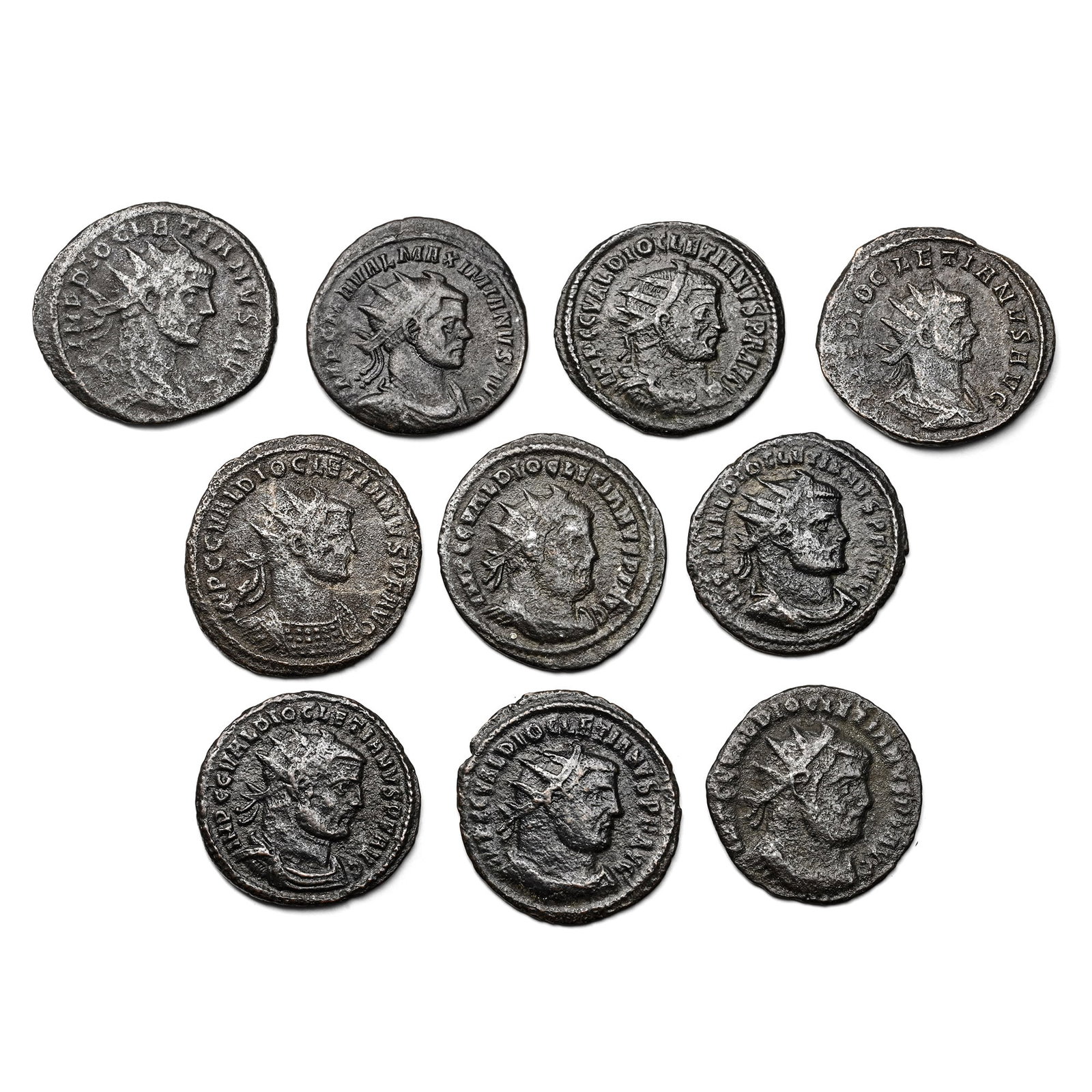 Group of Ten [10] Diocletian and Maximian AE Antoniani Coins. (1 of 2)