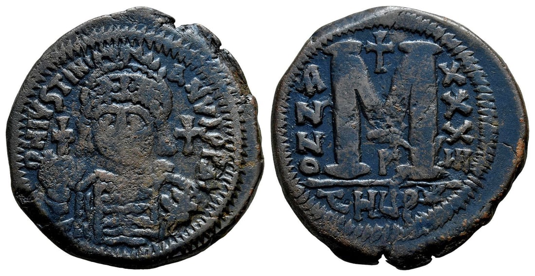 Justinian I AE 40 Nummi or Follis. (1 of 1)