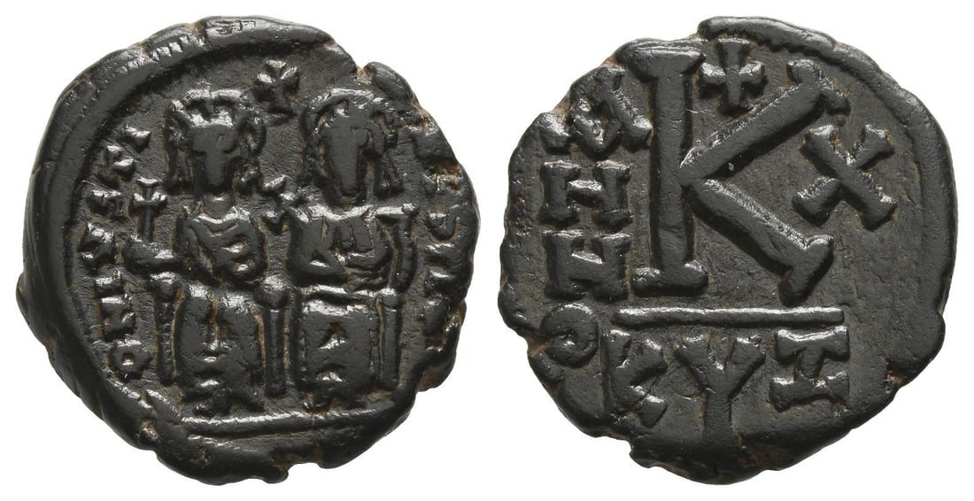 Justin II and Sophia AE 20 Nummi or Half Follis. (1 of 1)