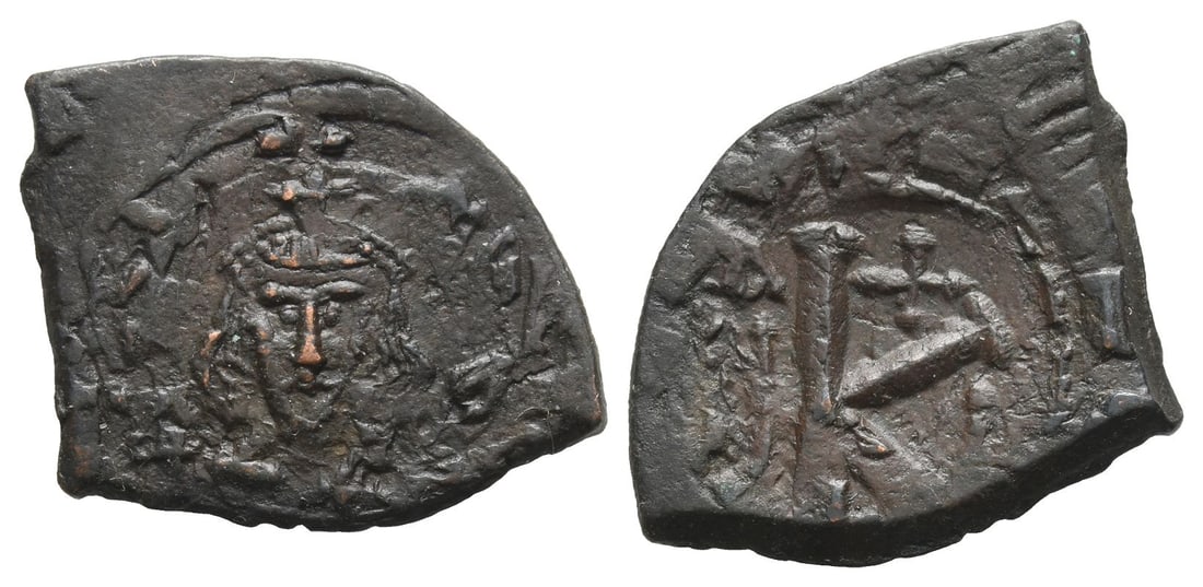 Tiberius III (Apsimar) AE 20 Nummi or Half Follis.: Dated RY 1(?) (AD 698/9). Constantinople mint. Crowned and cuirassed bust facing, holding spear / Large K; cross above, date across field. Cf. DOC 12; SB 1368. 3.90gr, 26mm, 1h. Acquired on the UK art