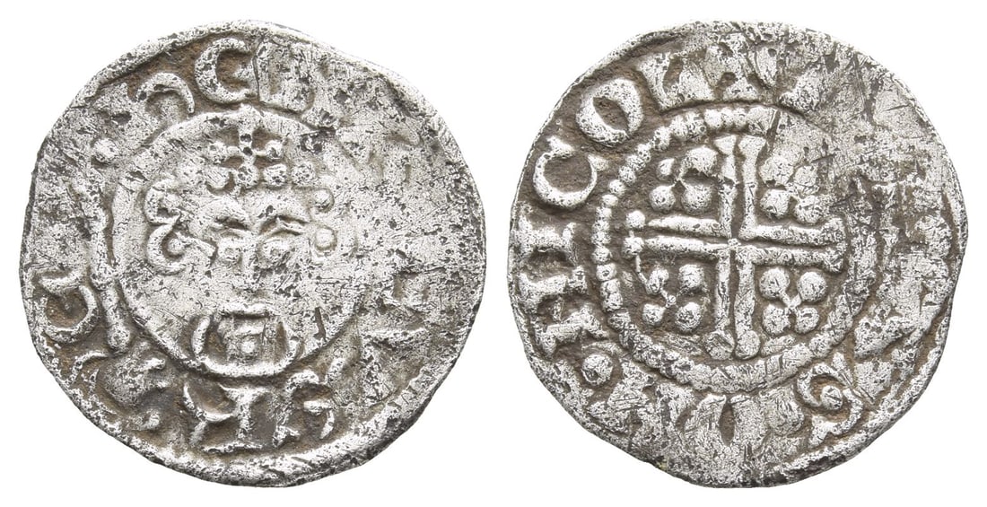 England. Plantagenet, John AR Penny.: Struck in the name and types of Henry II, 1205-1207. Lincoln mint; Tomas, moneyer. Short Cross coinage. Class 5b2. ?ENRICVS R-EX, facing crowned head holding cross-tipped sceptre to left / ? TOMAS &bu