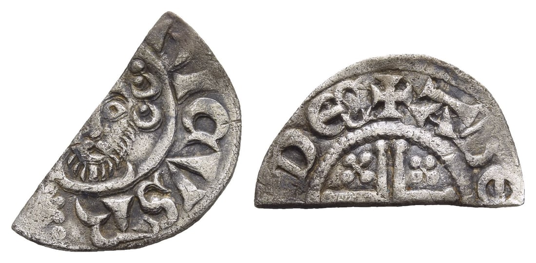 England. Plantagenet, John AR Cut Halfpenny.: Struck in the name and types of Henry II, circa 1210-circa 1213. London mint; Abel, moneyer. Short Cross type. [??N]RICVS R[-?X], crowned bust facing, holding sceptre / ? AB[?L ON LVN]D?, short voided