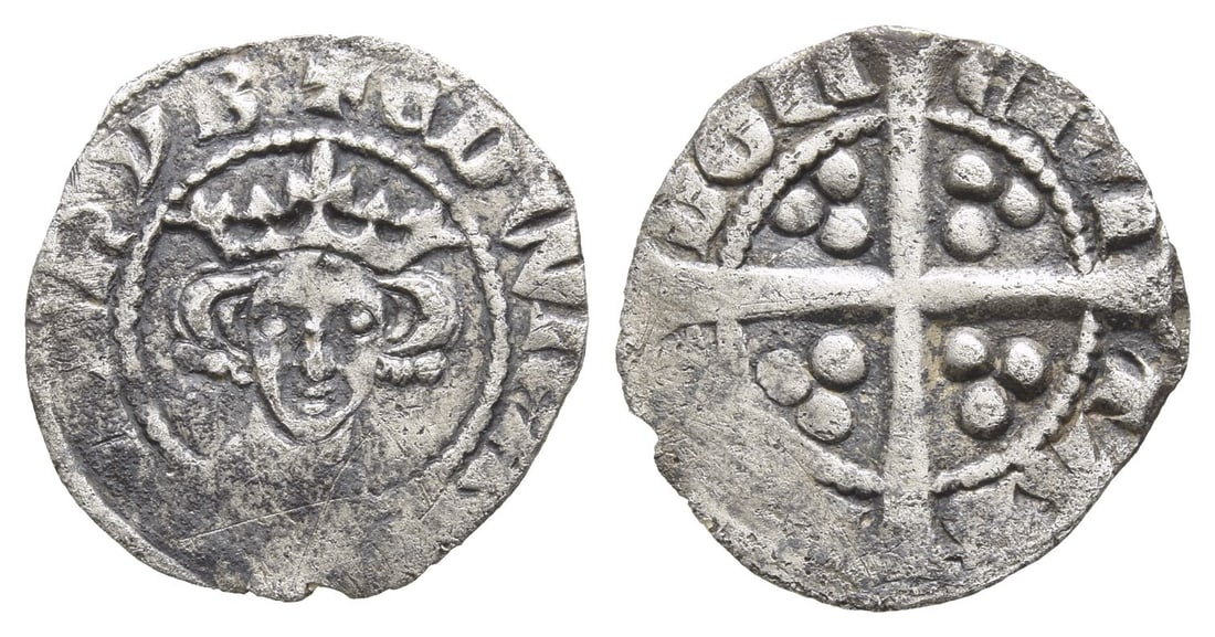 England. Plantagenet, Edward I AR Penny.: Struck 1282-1289. London mint. New Coinage, class IV. ? ?DW R' A[NGL DNS] ??B, crowned facing bust / CIVI-TAS [LON]-DON, long cross with three pellets in each quarter. Cf. North 1023; cf. SCBC 1394. 1