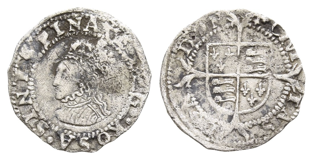 England. Tudor, Elizabeth I AR Penny.: Struck 1560-1561. London (Tower) mint; i.m: Cross crosslet. Second issue. (Cross crosslet) E • D • G • ROSA • SINE • SPINA, crowned bust (3H) to left, wearing ruff / (Cross cr