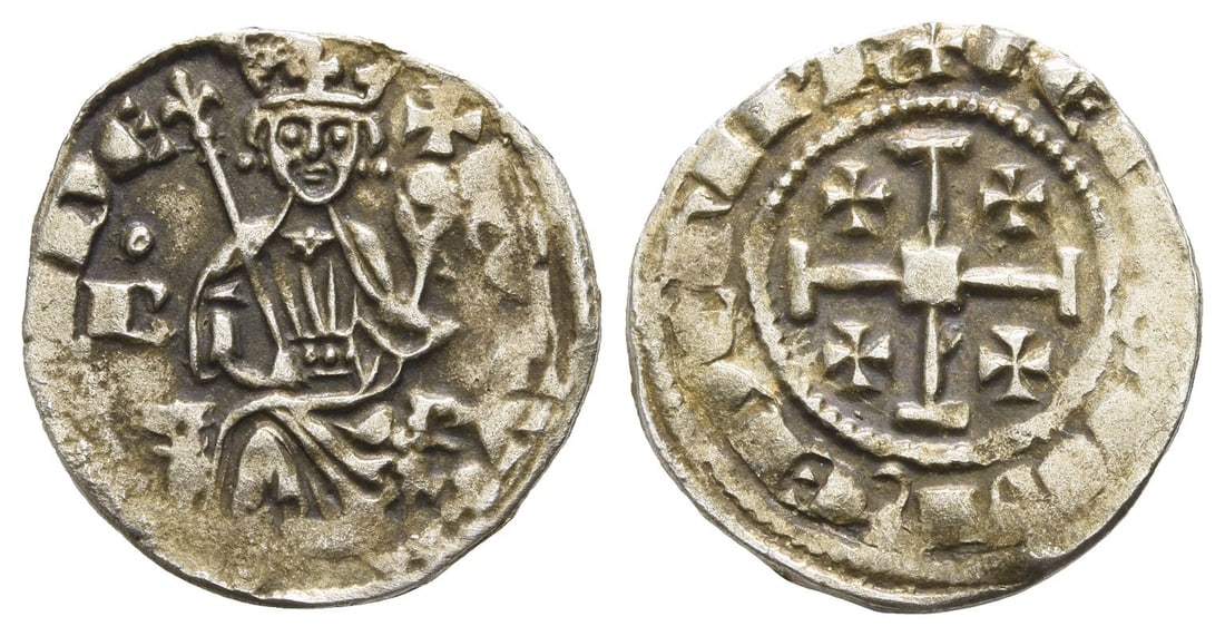 Crusaders. Lusignan Kingdom of Cyprus, Hugh IV AR Gros petit.: 1324-1359. Nicosia mint. Hugh IV seated on throne facing, holding lis-tipped sceptre and globus cruciger; annulet above B in left field / cross of Jerusalem. M&P pl. 22, 1-13; CCS 72. 2.37gr, 20mm, 1h