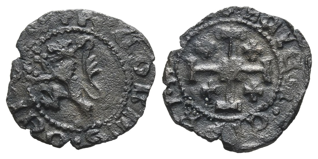 Crusasers. Lusignan Kingdom of Cyprus, James II AE Sezin.: 1460-1473. + IACOBUS • D?I [..], lion rampant to left / [..]SAL??? • CIPRI, Cross of Jerusalem. Metcalf, Crusades -; CCS - (cf. 163). 1.52gr, 19mm, 7h. Ex Parthenon Gallery and Coincraft, Lo