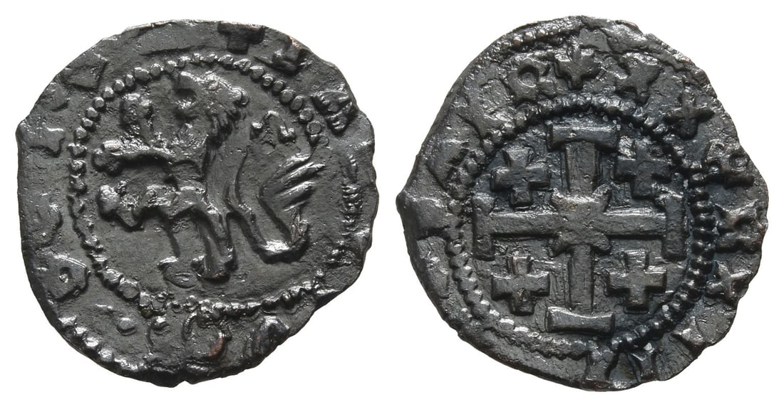 Crusaders. Lusignan Kingdom of Cyprus, James II BI Sezin.: 1460-1473. + IACOBVS • [..], lion rampant to left / ? XX(?)AXIIII[..], cross of Jerusalem. Cf. CCS 165-7 1.90gr, 19mm, 6h. Ex Parthenon Gallery and Coincraft, London, UK, 1990s-2000s. Property of