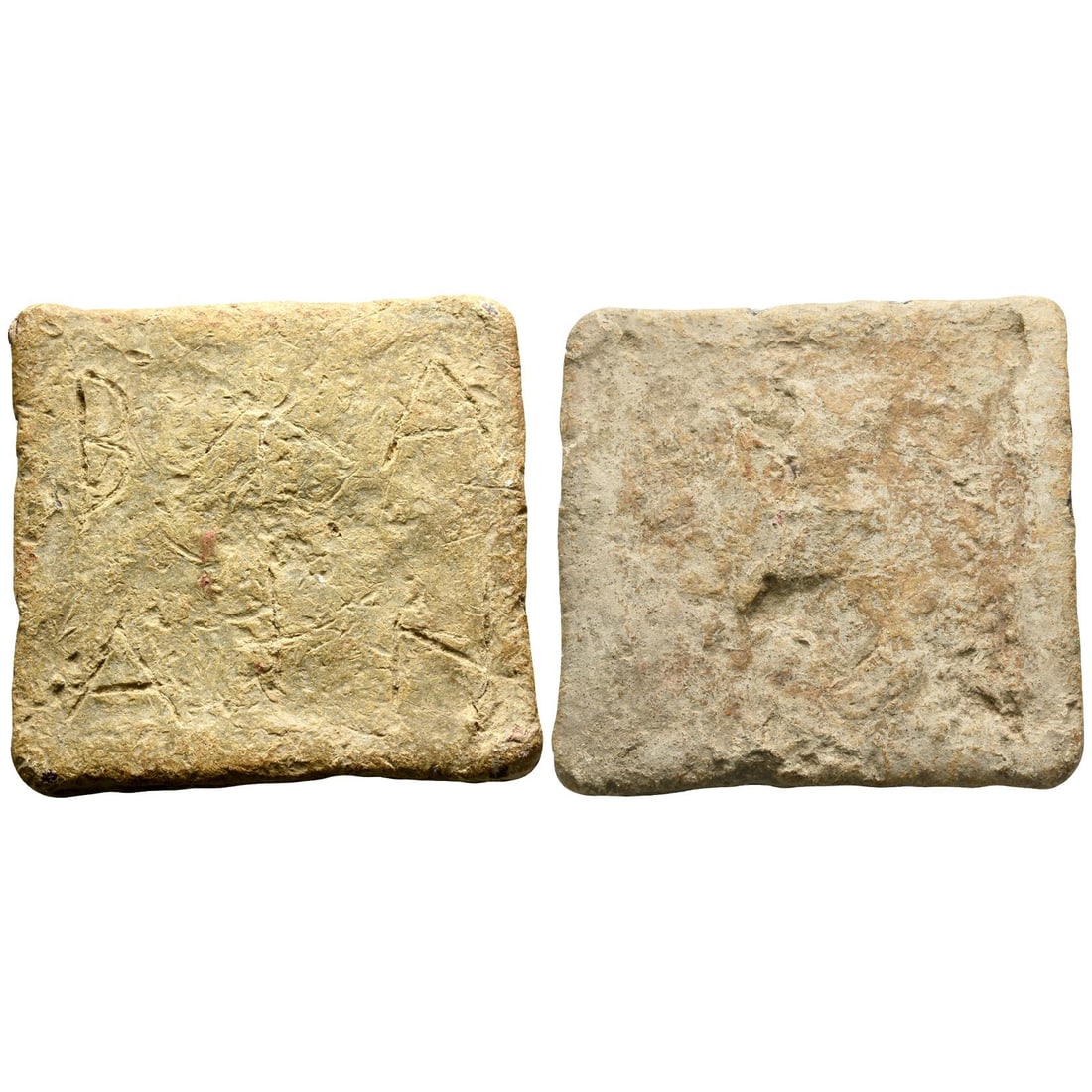 Seleukid Empire, Commercial Lead Weight of 1 Mna.: Circa 2nd-1st century BC. Engraved BA AN in two lines; vertical Seleukid anchor in centre / Blank. Cf. Pondera Online 14411 (Antiochia, 1/4 Mna). 474gr, 74mm. (2 7/8 in.). [No Reserve] (For this speci
