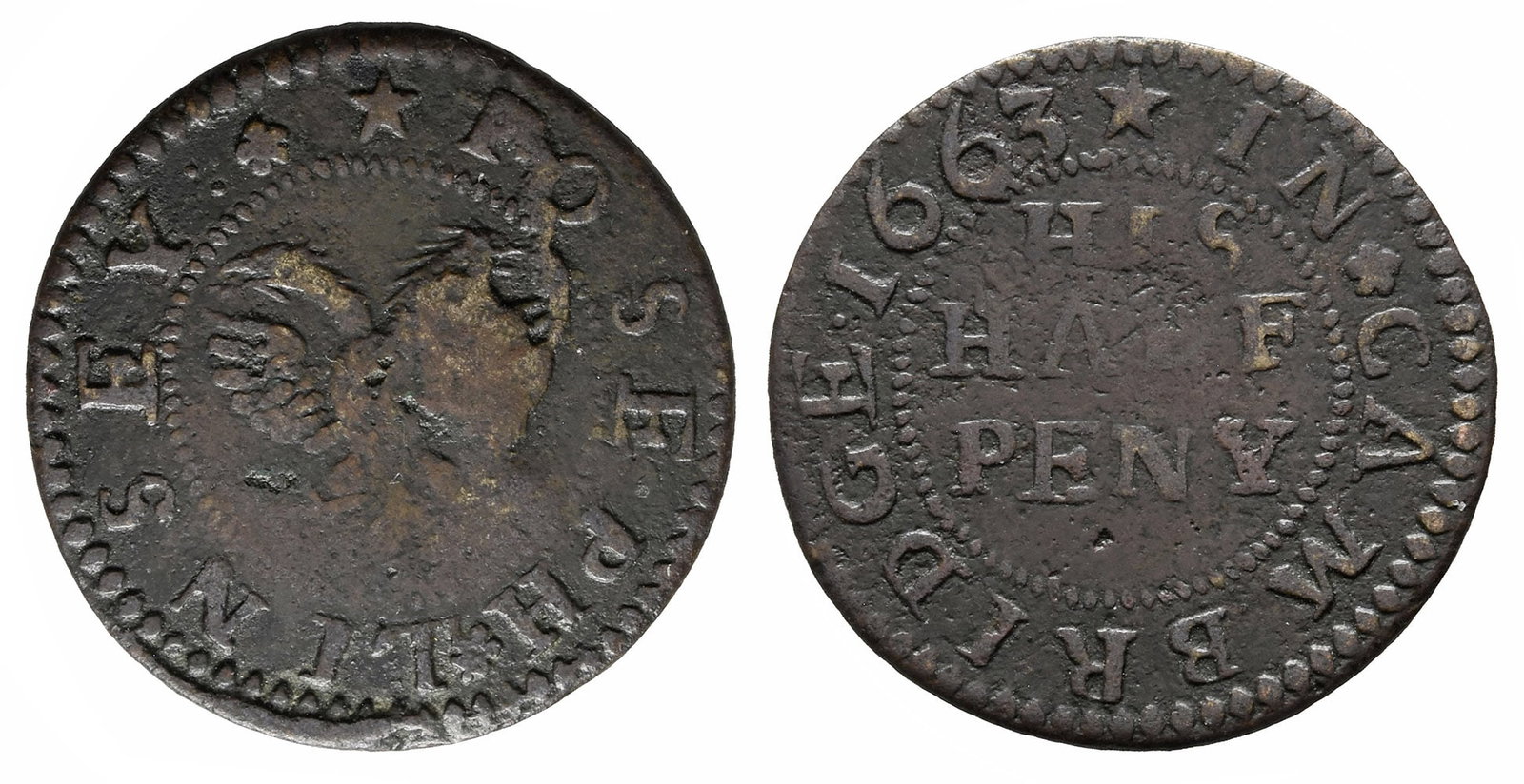 England. Cambridgeshire, Cambridge. Joseph Linsey AE Halfpenny Token.: Dated 1663. IOSEPH LINSEY , double-headed eagle / IN CAMEBRIDGE.1663, HIS HALF PENY in three lines. Dickinson 58/9; W 58. 2.35gr, 20mm, 9h. Property of a Cambridgeshire, UK, gentleman. TimeLine Auctio