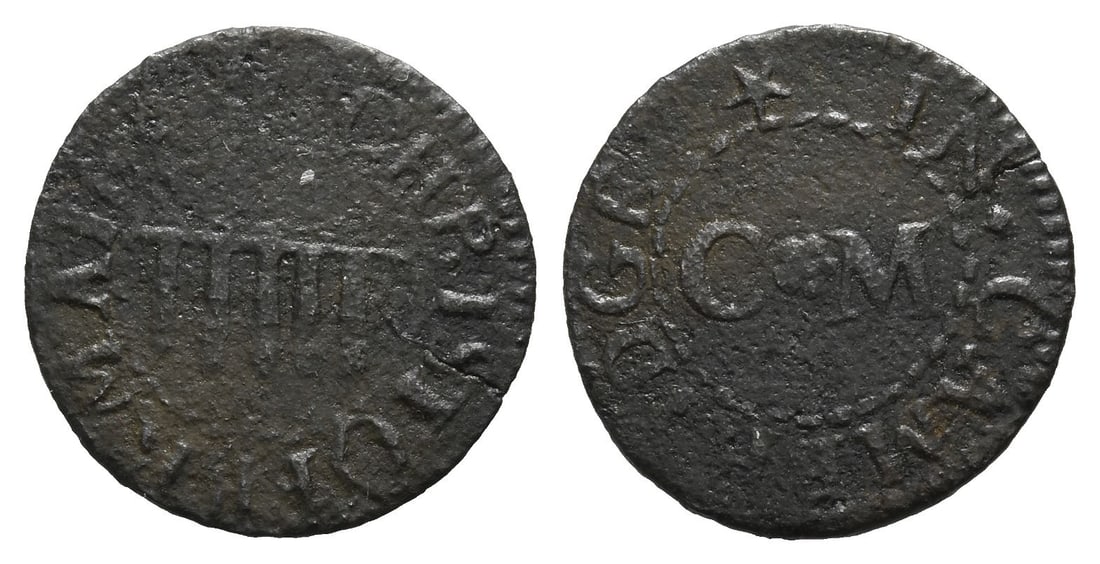 England. Cambridgeshire, Cambridge. Christofer Maies AE Farthing Token.: 17th century AD. CRISTOFER MAIES, stick of candles / IN CAMBRIDGE around C M. Dickinson 62. 1.12gr, 15mm, 6h. Property of a Cambridgeshire, UK, gentleman. TimeLine Auctions follows a rigorous vetting 