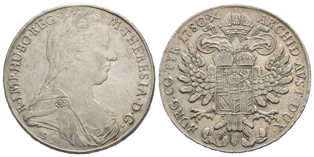 Austria. Holy Roman Empire, Maria Theresia Empress AR Posthumous Taler.: Dated 1780 but a later restrike from 1817-1833. Venedig (Venice) mint. M · THERESIA · D · G · R · IMP · HU · BO · REG ·, veiled and crowned bust of Empress Maria Theresia of Habsburg to right