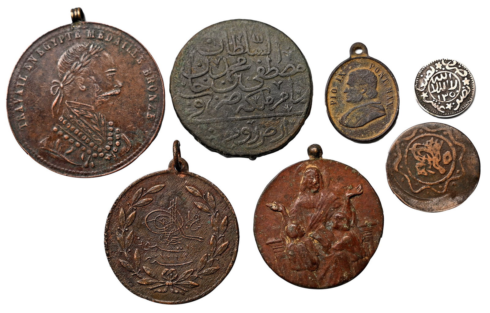 23d Group of Seven [7] AE and AR Medals and Coins.: Circa 18th-19th century AD. Comprising: mixed rulers and issues. 59.97gr total, 15-43mm. From the collection of a gentleman, acquired on the London art market in the 1990s. TimeLine Auctions follows a