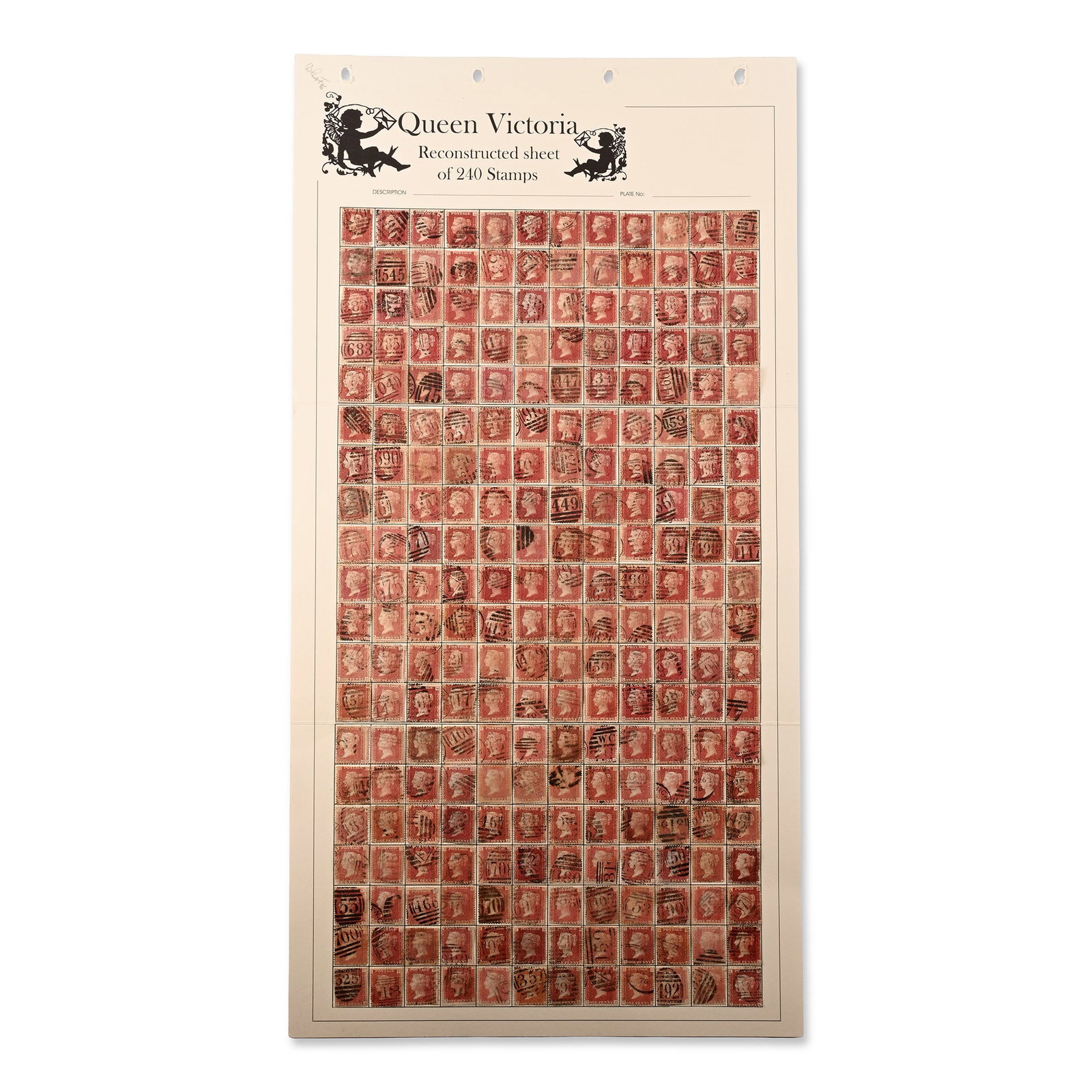 Queen Victoria Perforated 240 Penny Red Stamp Reconstructed Sheet (1 of 1)