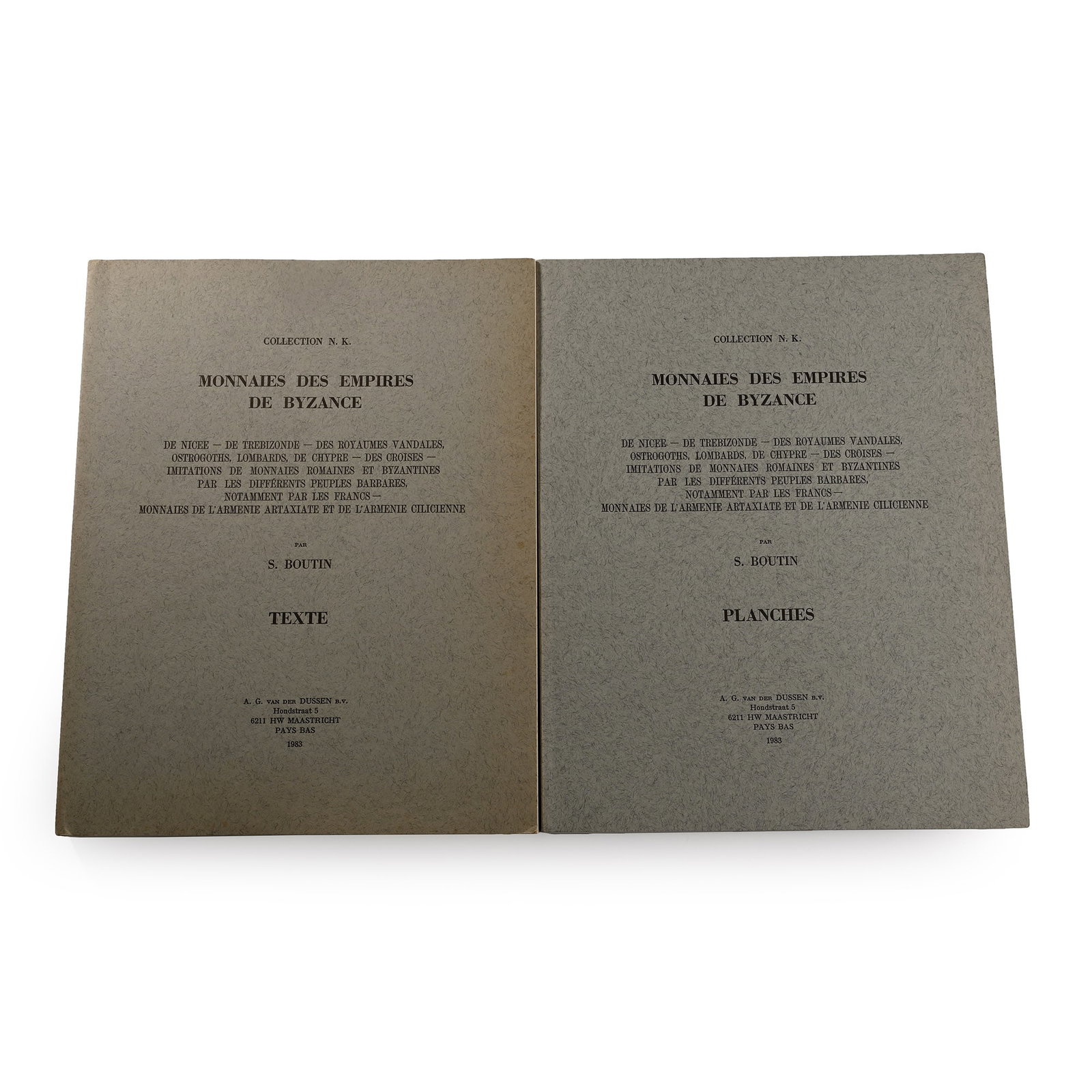 NEW BOOKS: Collection N.K. - Monnaies Des Empires De Byzance Text & Planches by S. Boutin: 1983 A.D. S. Boutin - Collection N.K. - Monnaies Des Empires De Byzance, cardcovers, black-and-white images. 1.27 kg total, 28 x 22 cm (11 x 8 5/8 in.). [2, No Reserve] Property of a North London, UK,