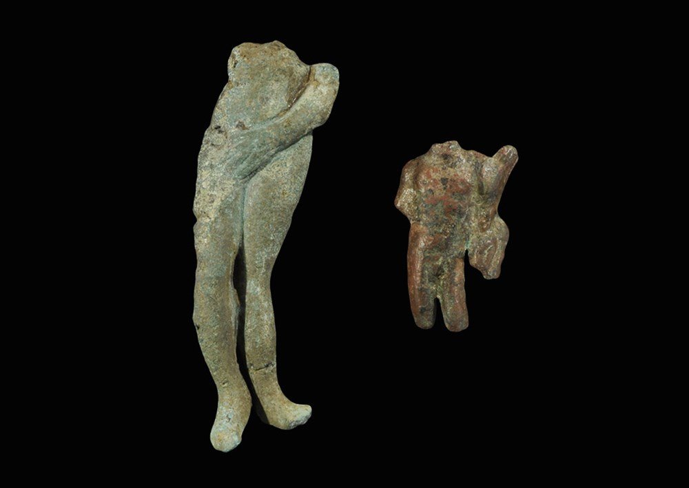 Roman Bronze Votive Statue Fragment Group: 1st-2nd century AD. A mixed group of votive fragments comprising: a nude Mercury with caduceus to the left arm; a nude Venus with left hand over the genitals. 75 grams total, 35-74 mm (1 1/4 - 3"). Pr