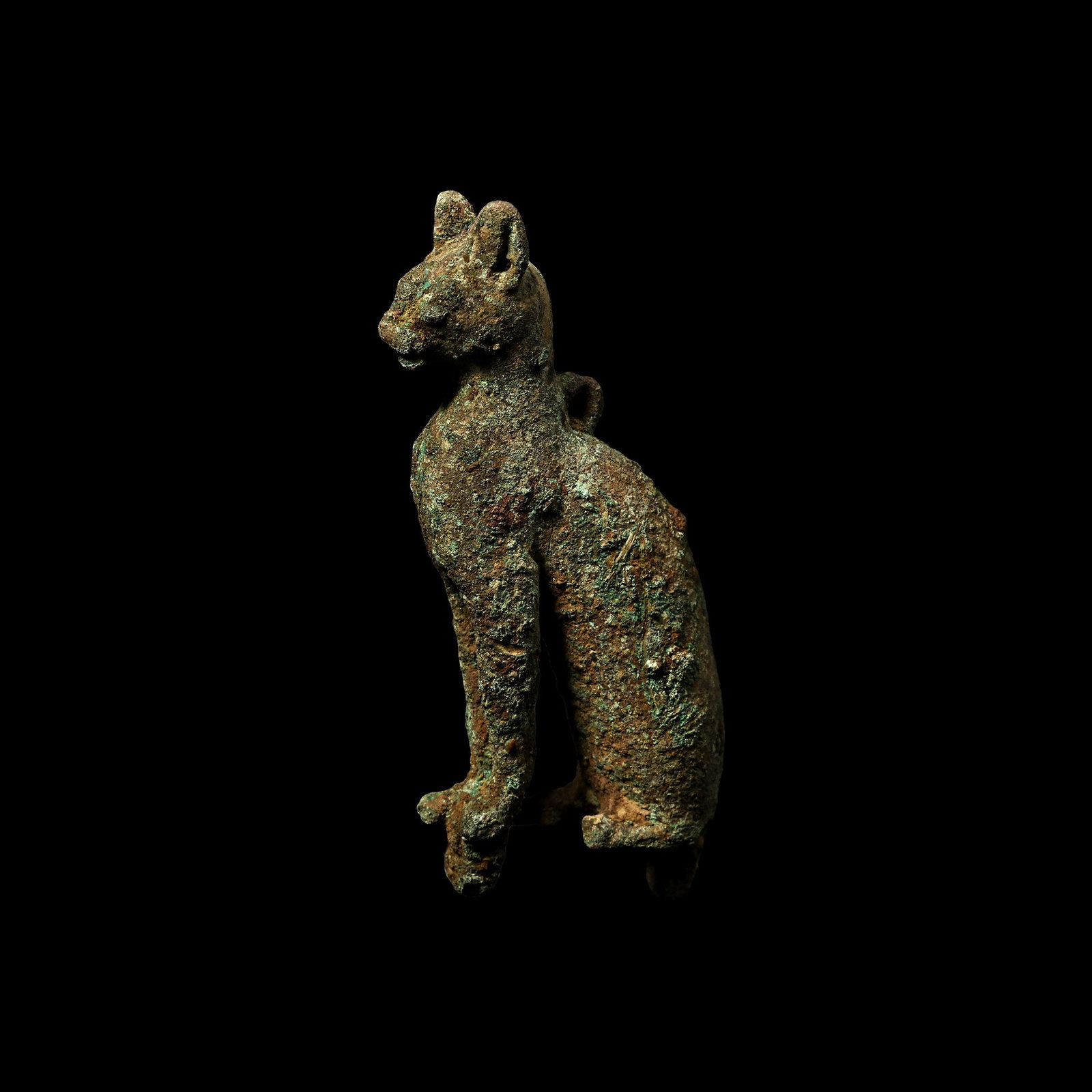 Egyptian Bronze Seated Cat Statuette (1 of 1)