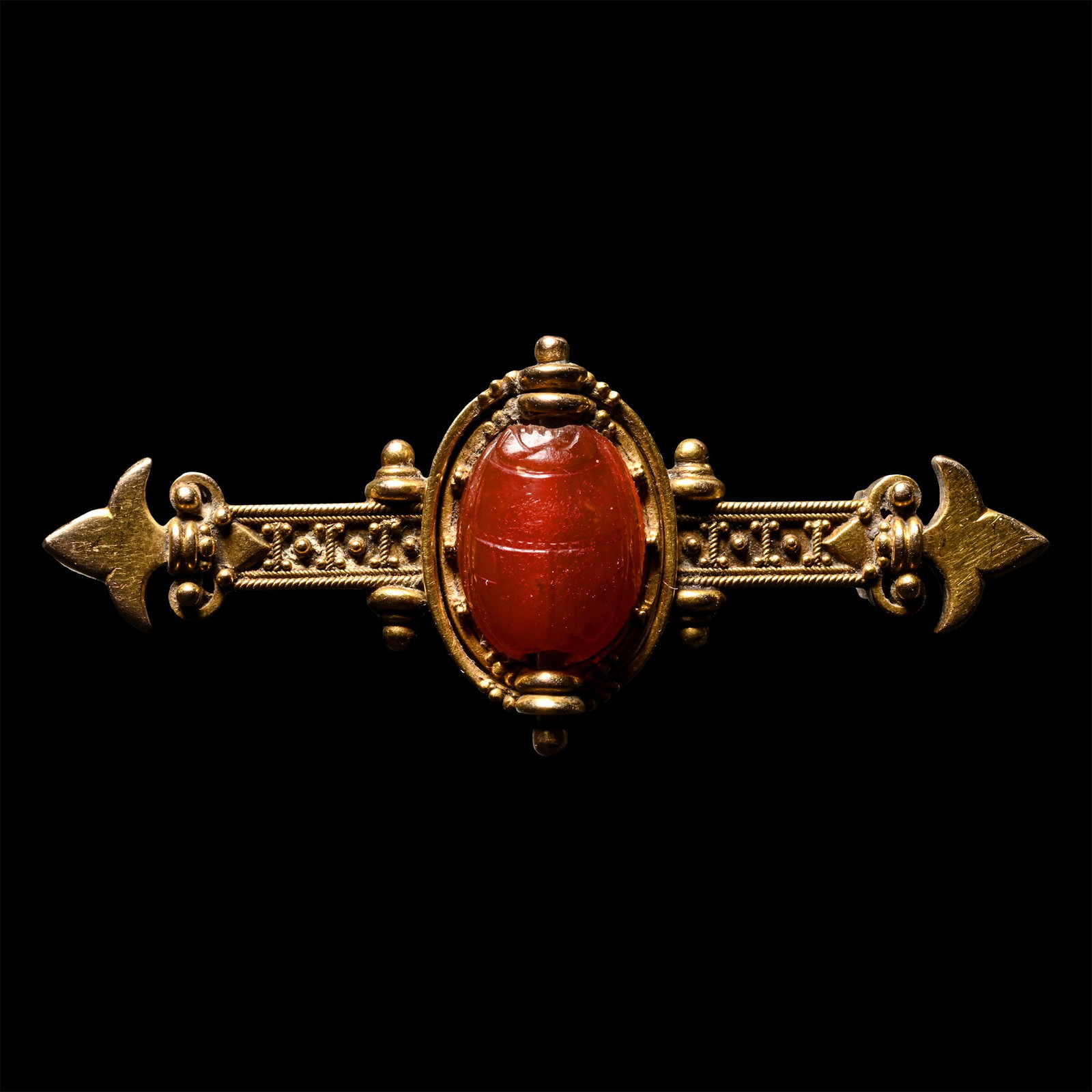 Etruscan Carnelian Scarab with Bust of a Warrior in Later Victorian Gold Brooch (1 of 2)