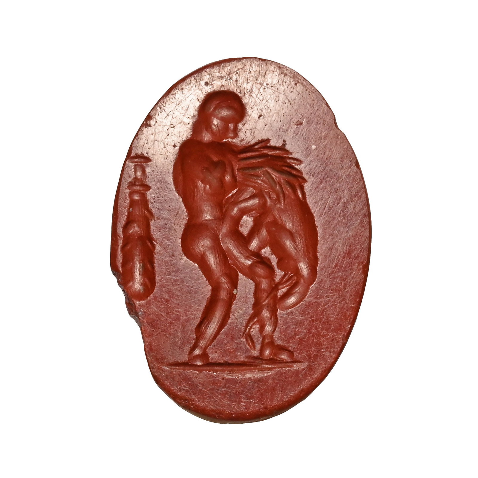 Roman Red Jasper Magical Stomach Amulet with Hercules Fighting a Lion (1 of 2)
