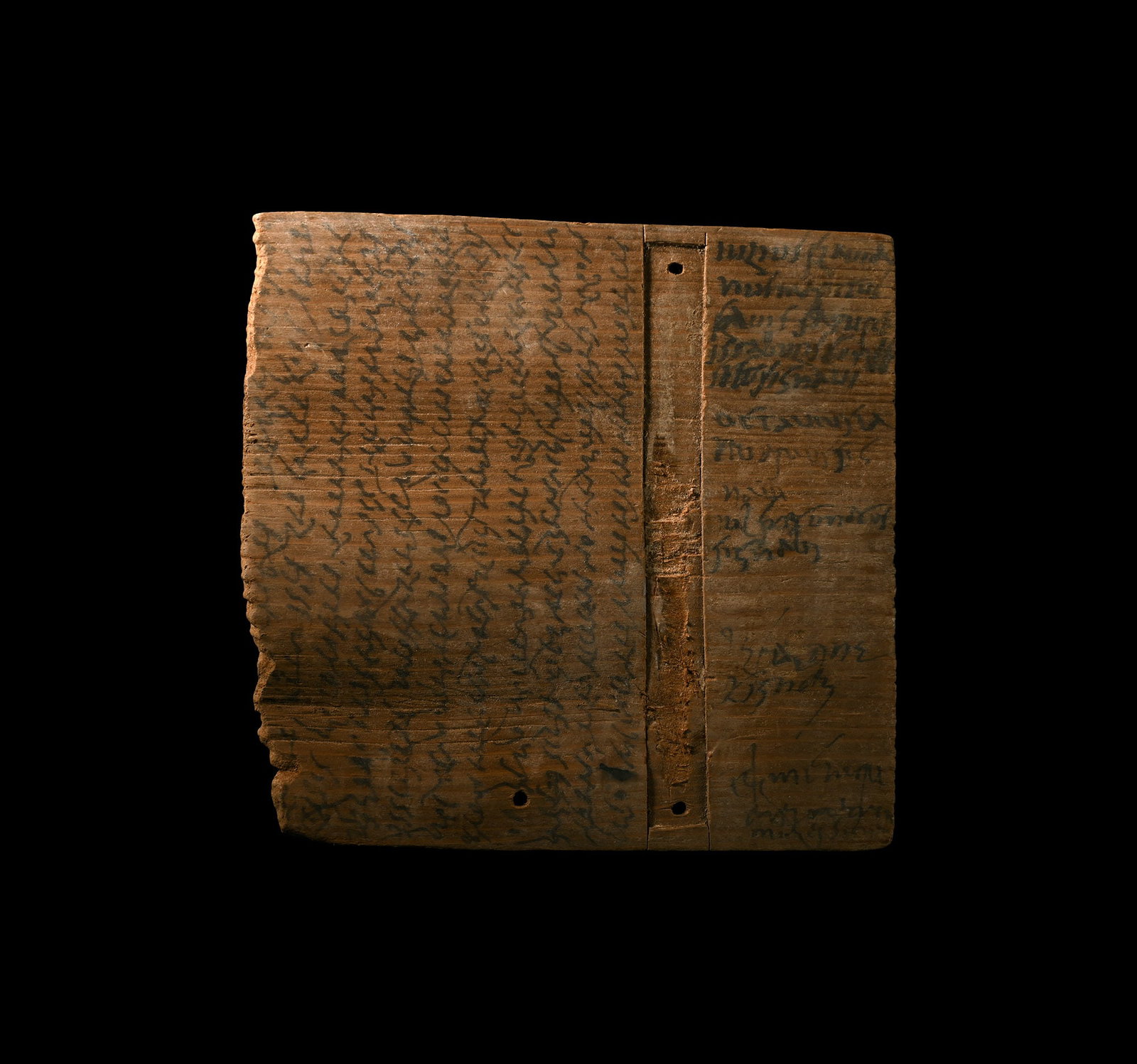 Roman Wooden Tablet with Marriage Pact Between Iulius Flavianus and the Mother of the Bride, Aurelia (1 of 2)