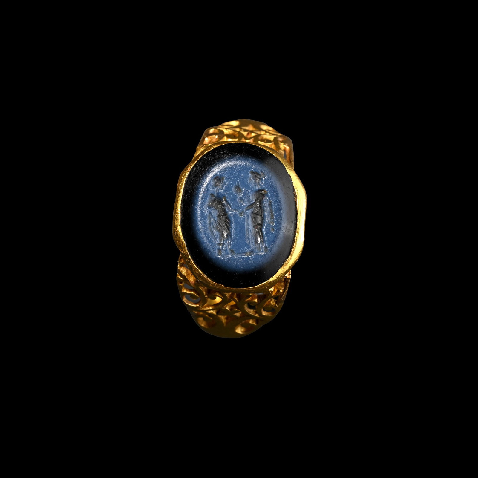 Roman Gold Matrimonial Ring with Nicolo Gemstone (1 of 4)
