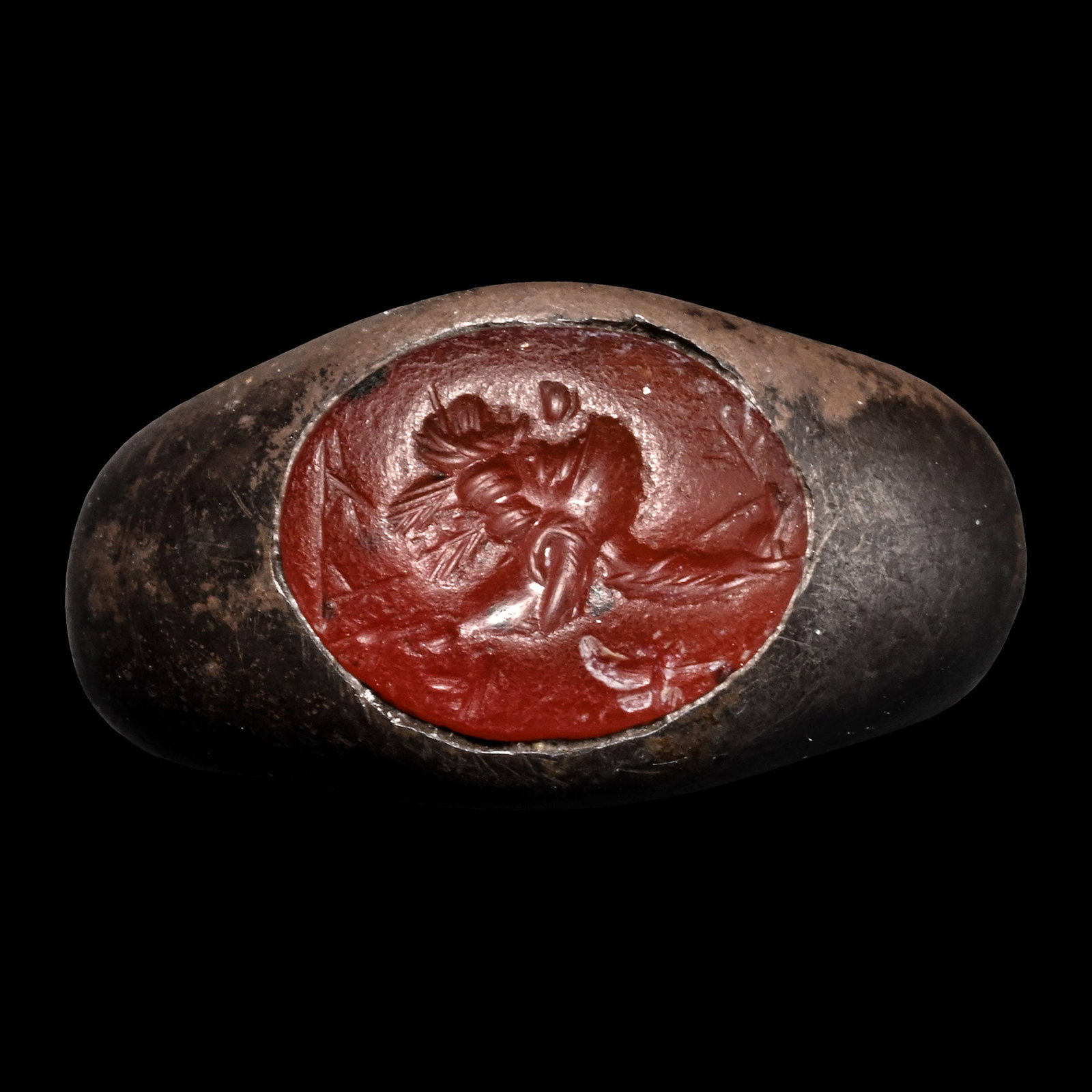 Roman Imperial Silver Ring with Carnelian Gemstone with Gryllos (1 of 3)