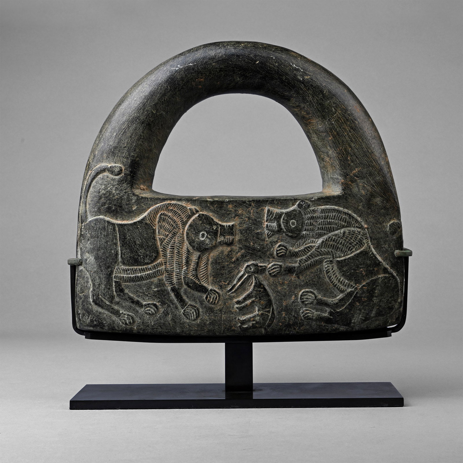 Large Bactrian Black Chlorite 'Hand Bag' Ceremonial Weight (1 of 1)