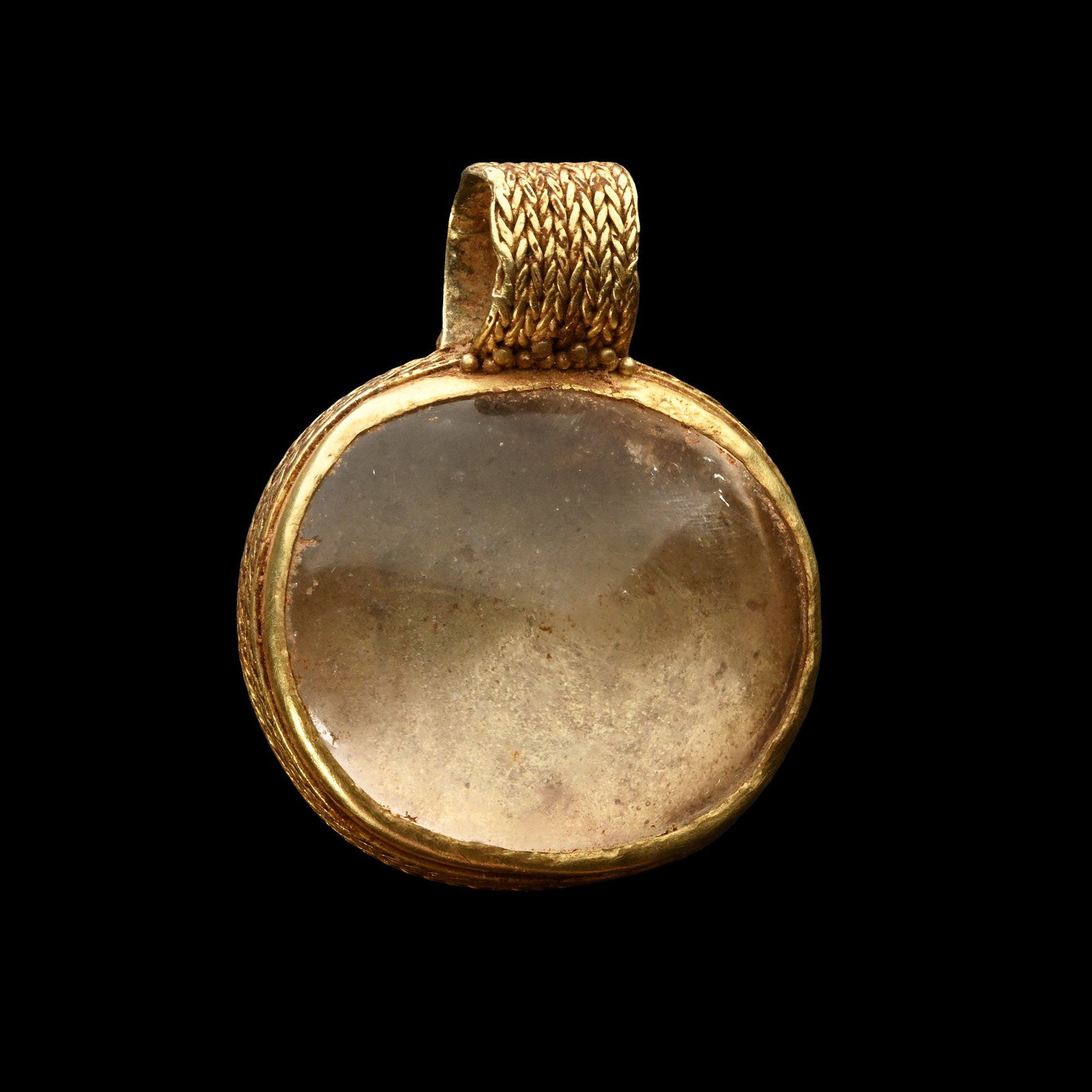 Neo-Assyrian Rock Crystal Pendant in Decorative Gold Setting (1 of 1)